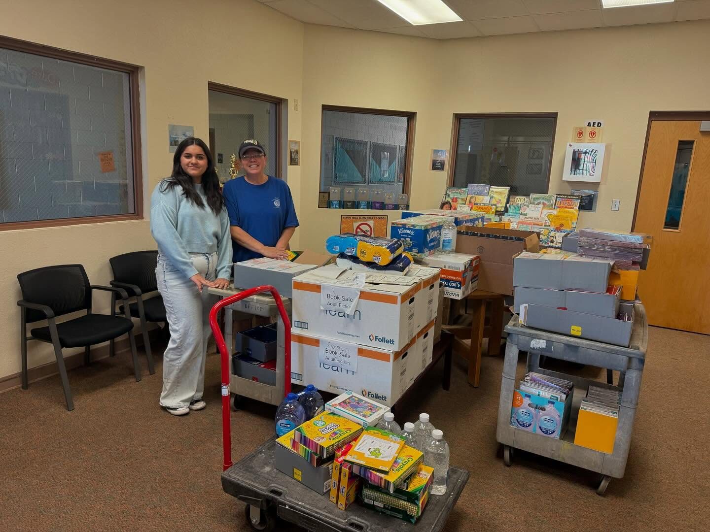 Delivering books and supplies to Seven Mile Elementary